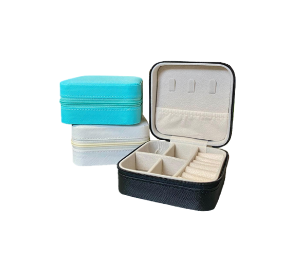 Portable Travel Jewellery Storage Organiser Box Case with Zipper 10 x 10 x 5 cm Assorted Colours 7710 (Parcel Rate)