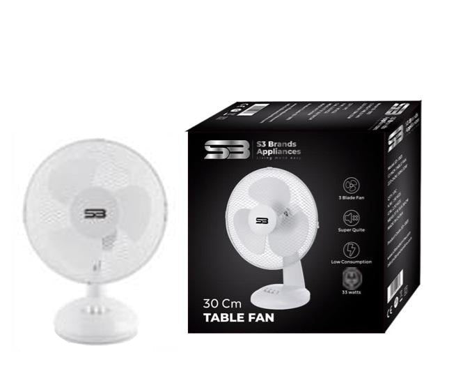 12 Inch White Table Fan S31003 / TF12 (Parcel Rate)