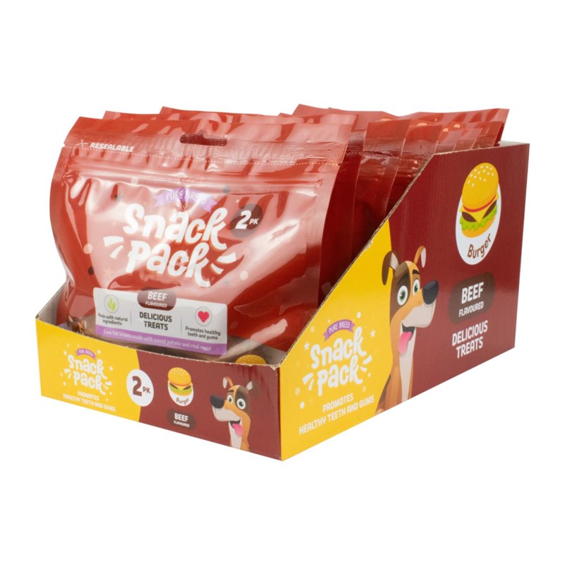 Pet Dog Treats Delicious Burger Chew Snack Pack of 2 Beef Flavour 324119 (Parcel Rate)