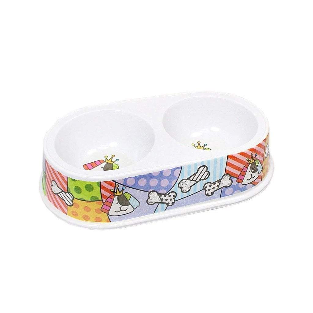 Plastic Dog Cat Feeding Bowl Assorted Colour With Printed Design Pets 21cm x 8cm 0070 (Parcel Rate)