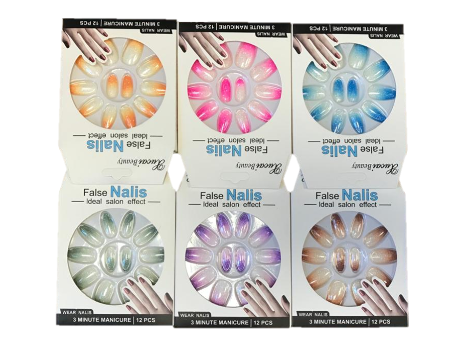 Artificial Fake Nail Extensions Round Tip Glitter Gradient Design Assorted Colours 7308 A (Parcel Rate)