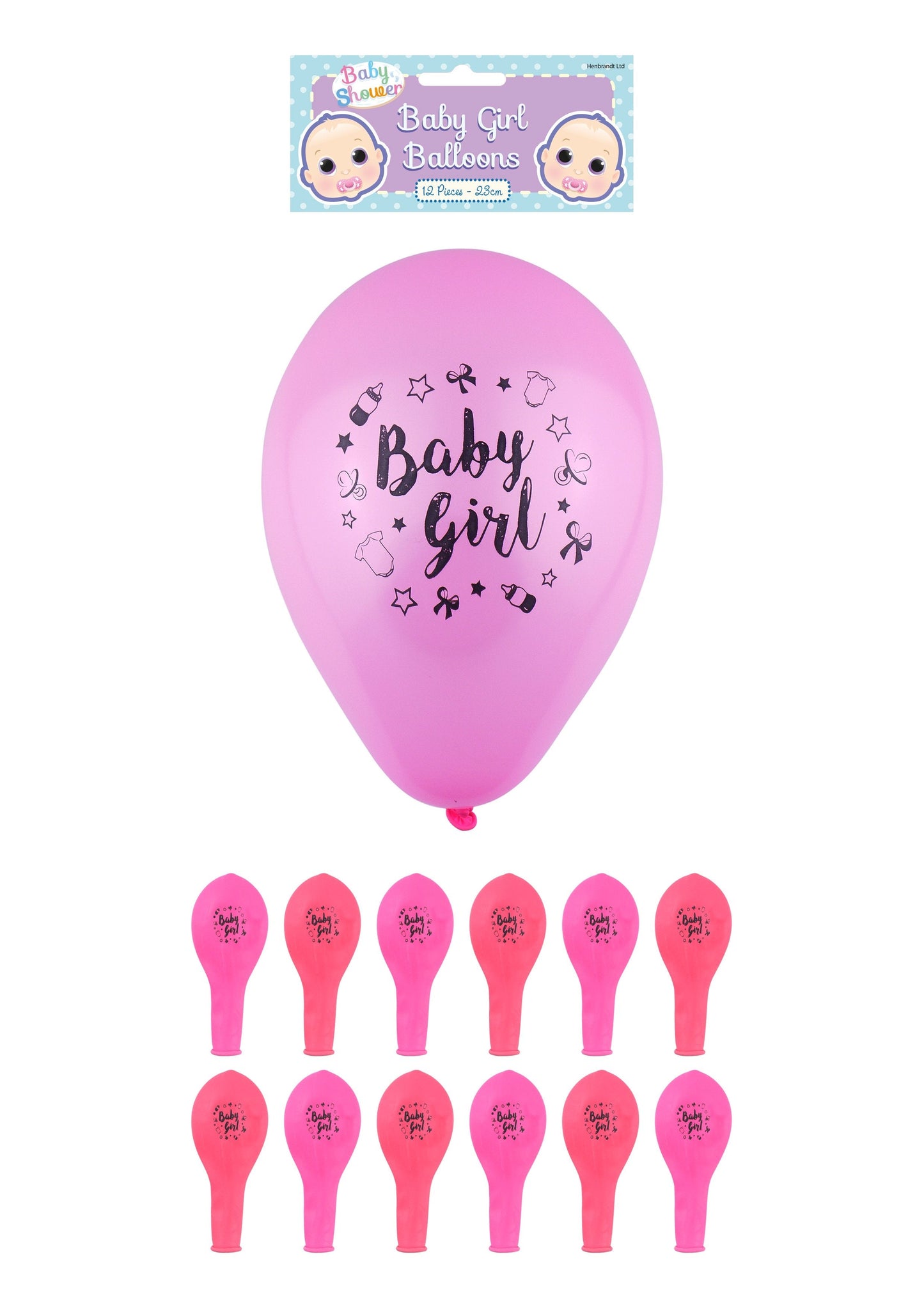 'Baby Girl' Party Birth Celebration Balloons 23 cm Pack of 12 Pink X38746 (Large Letter Rate)