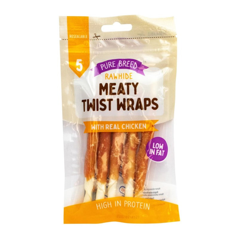 Pet Dog Treats Meaty Twist Wraps with Real Chicken 5 Pack Chicken Flavour 317606 (Large Letter Rate)