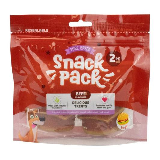 Pet Dog Treats Delicious Burger Chew Snack Pack of 2 Beef Flavour 324119 (Parcel Rate)