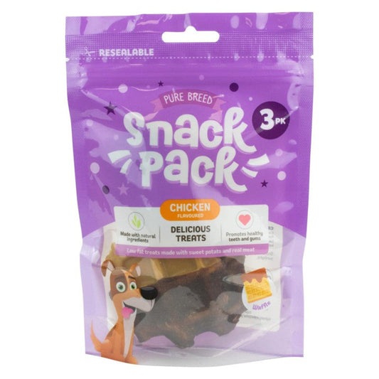 Pet Dog Treats Delicious Waffle Chew Snack Pack of 3 Chicken Flavour 324114 (Parcel Rate)