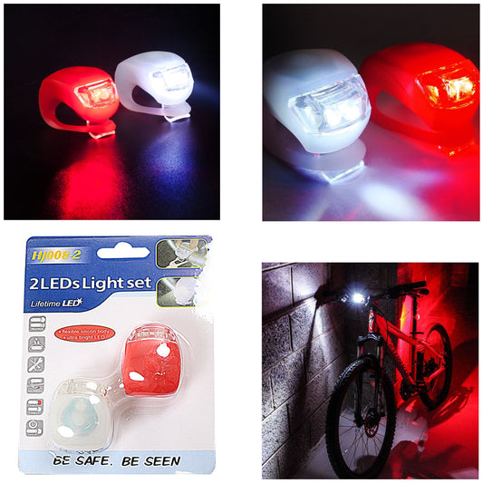2 LED Light Set Silicone Bike Lights Flexible Waterproof Red / White 3410 A (Large Letter Rate)