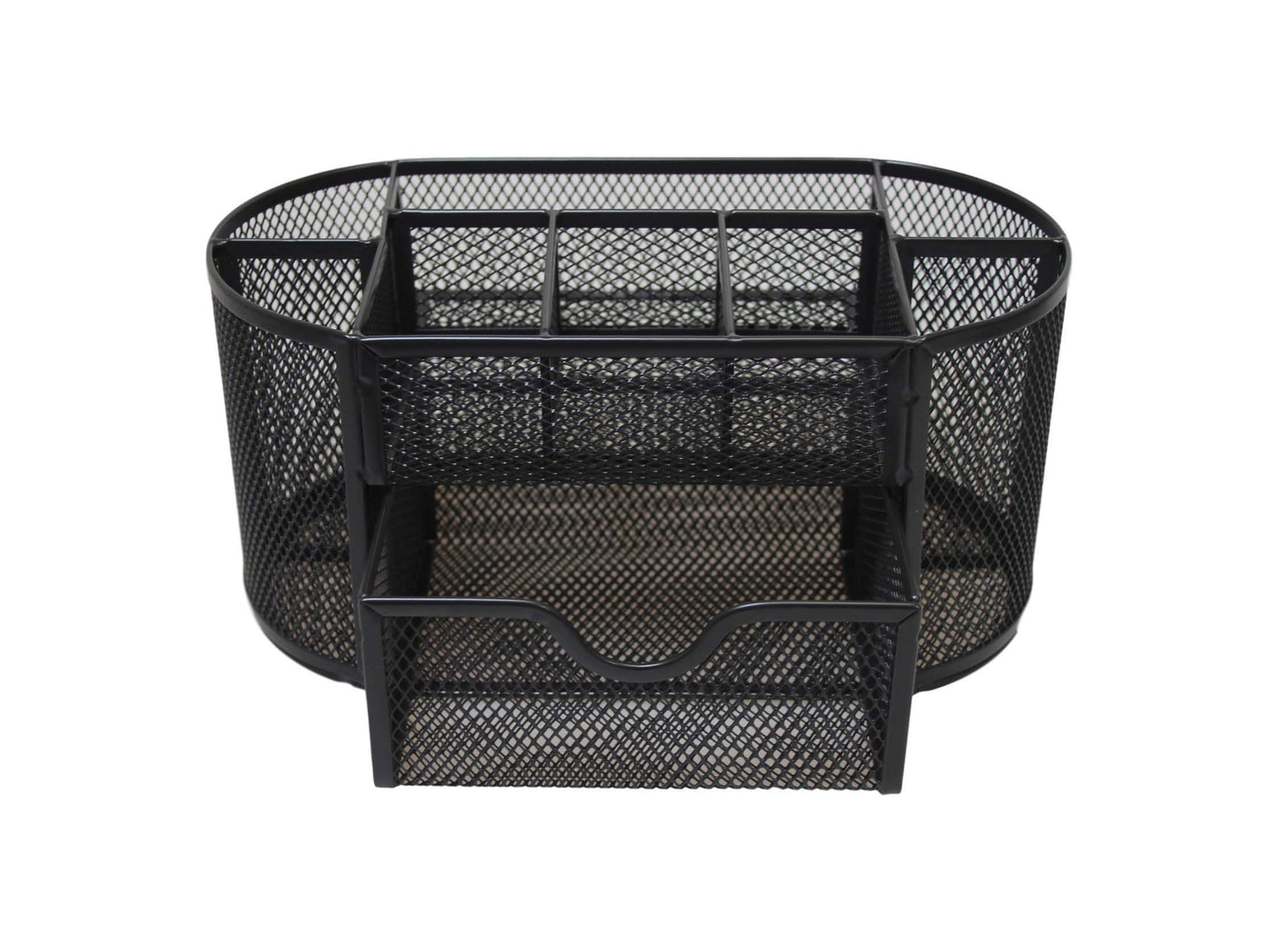 Black Metal Mesh Stationery Office Pen Holder with Drawer 22 x 11x 10.5cm 6124 (Parcel Rate)