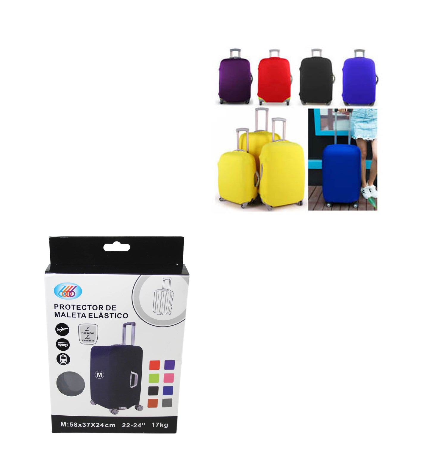 (M) Travel Suitcase Luggage Cover Protector Elastic Stretchy Cover 58x37x24cm Assorted Colours 6534 (Parcel Rate)p