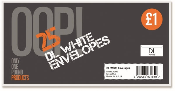 OOP! DL White Envelopes Pack of 25 A2442 (Large Letter Rate)